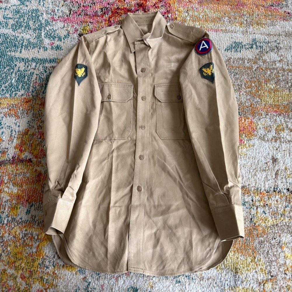 Cold - Vietnam War US 3rd Army SP4 Khaki Summer Long Sleeve Shirt Laundry